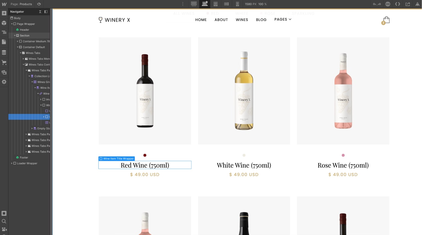eCommerce Products - Winery X Webflow Template