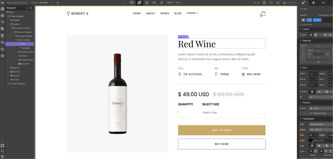 eCommerce Page - Winery X Webflow Template