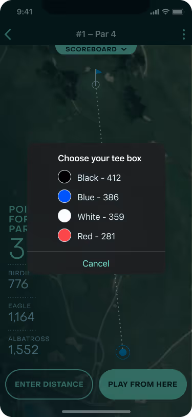 ParPoints screen choosing a tee box