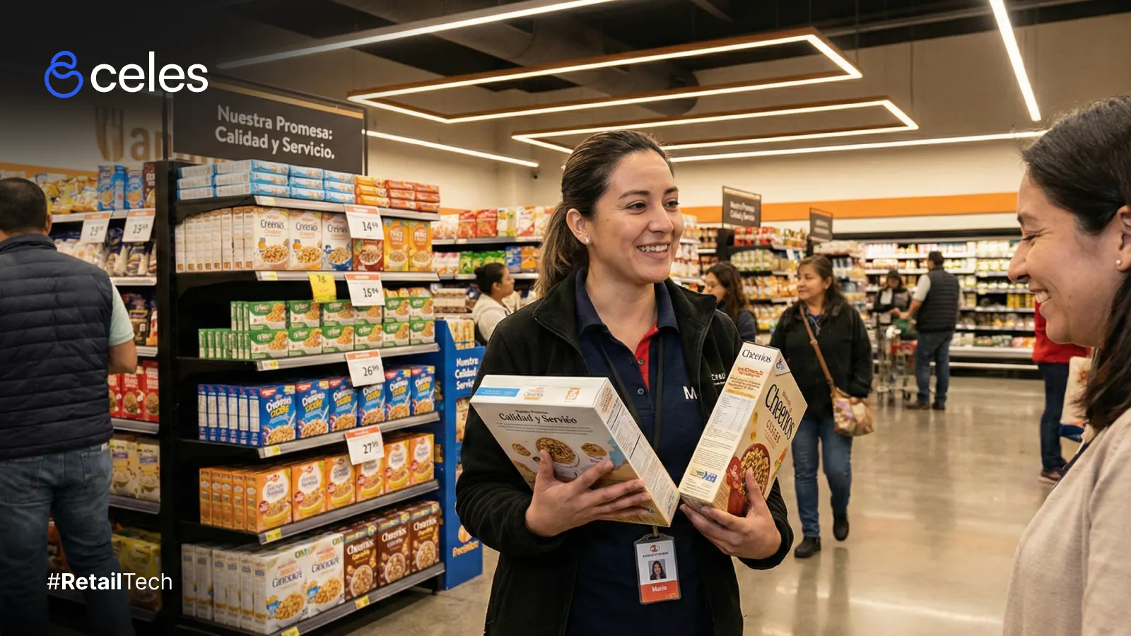 Estanterías de tienda completamente abastecidas, simbolizando la promesa de abundancia en el retail moderno.
