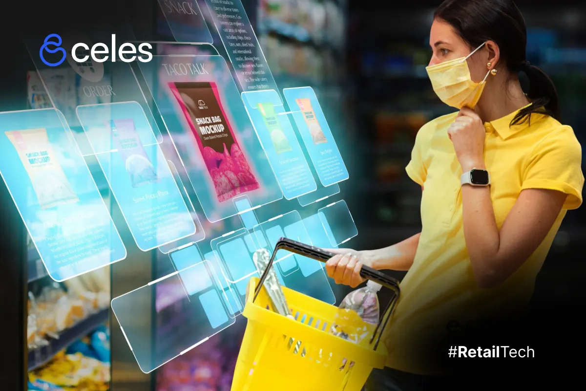 imagen de una mujer en supermercado con combinaciones tecnologicas portada para el blog El futuro del retail: cómo la IA está cambiando el juego en la gestión de negocios