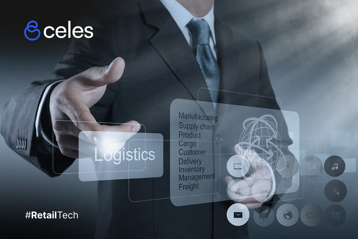 Panel de control futurista para el monitoreo y gestión de procesos logísticos en la cadena de suministro.