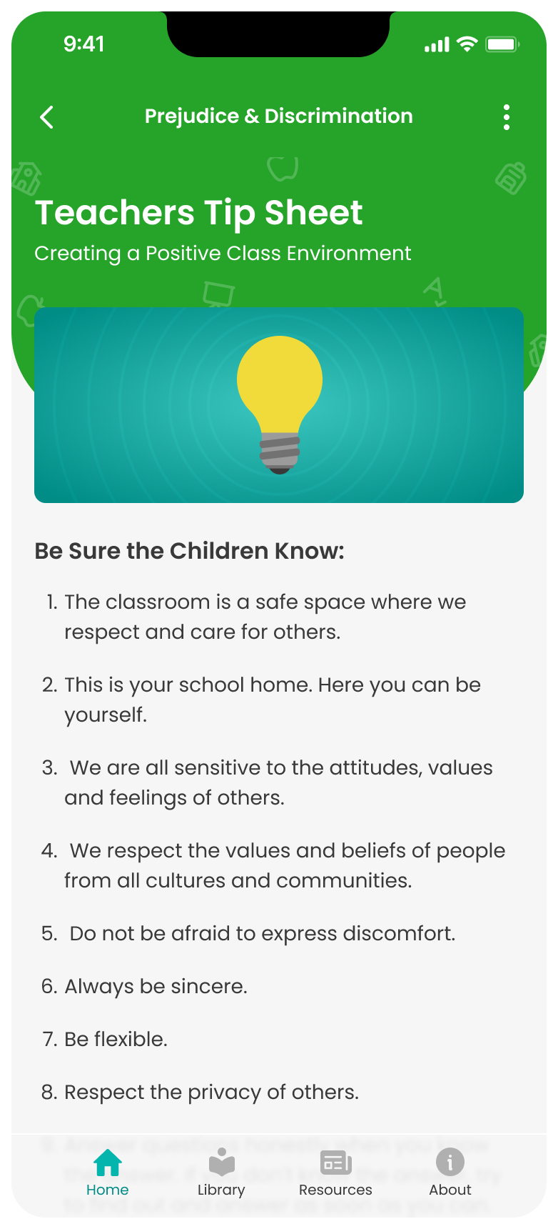 Teachers Tip Sheet screen