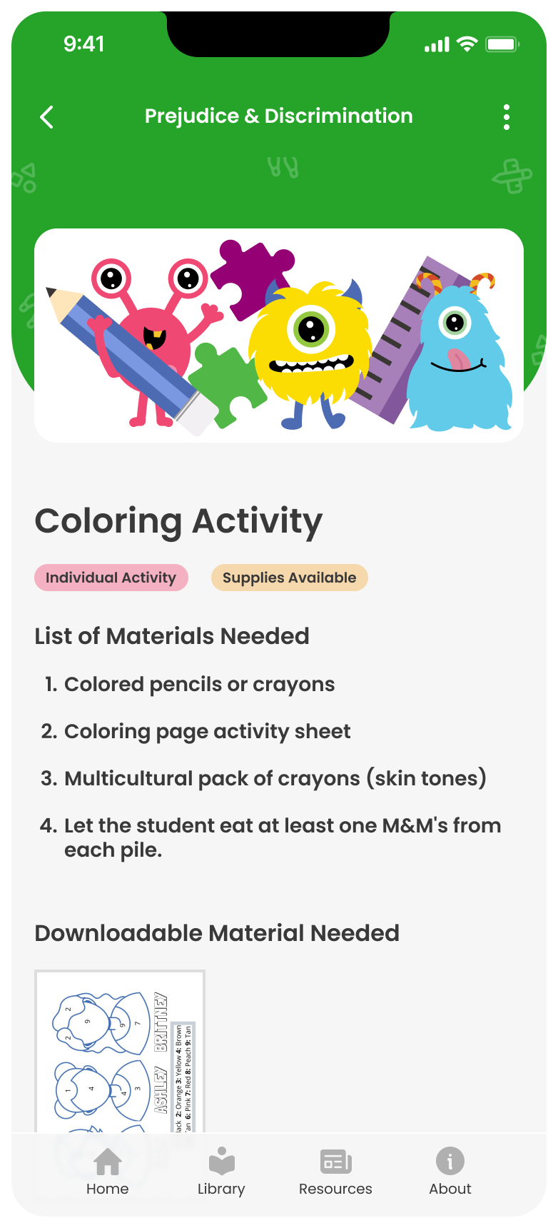 activities screen