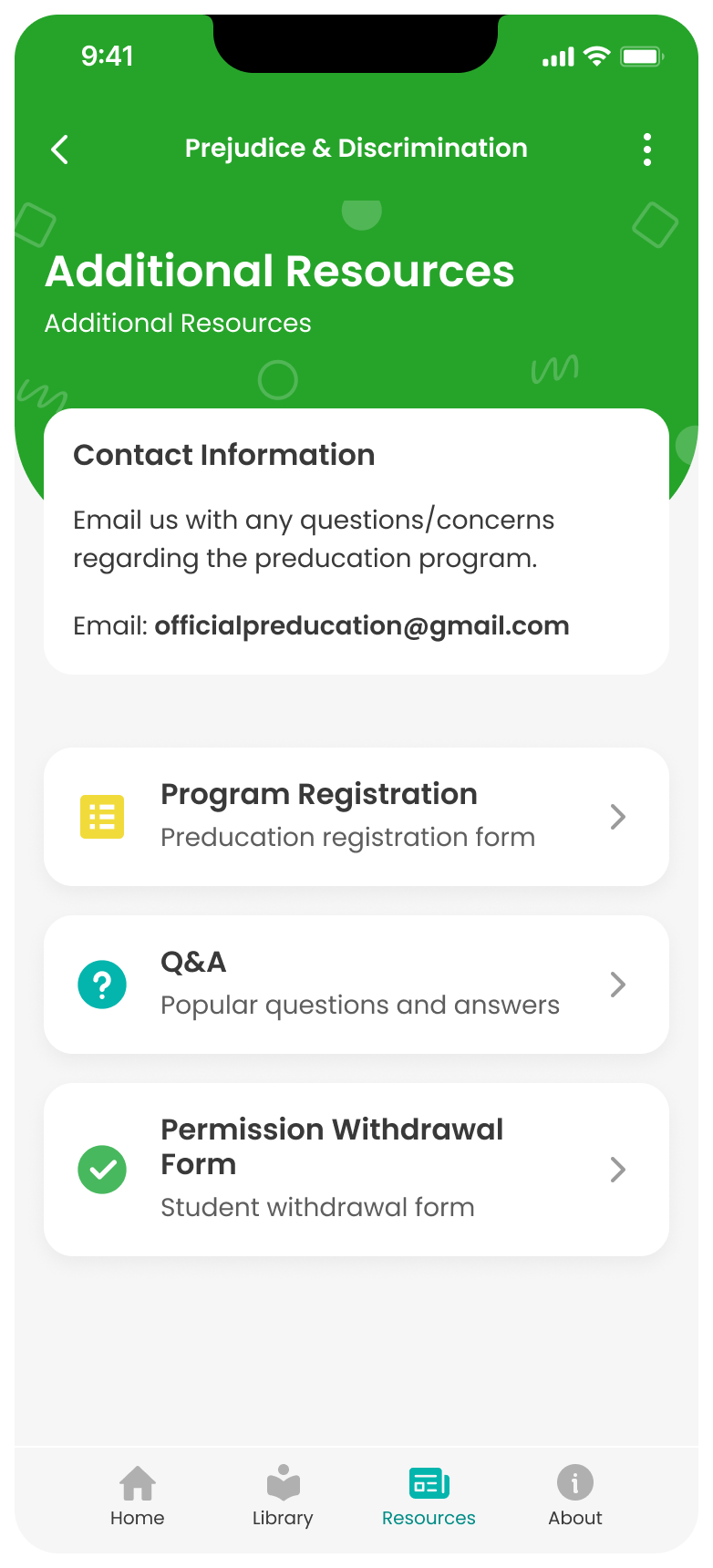 additional resources screen