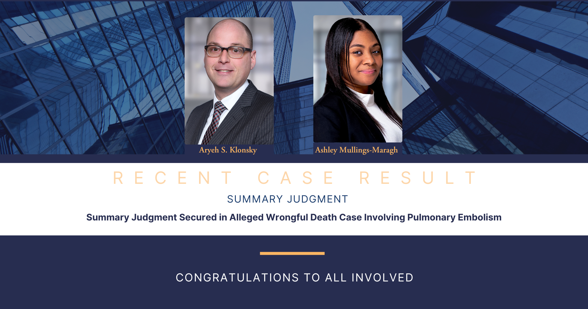 Summary Judgment Secured in Alleged Wrongful Death Case Involving Pulmonary Embolism