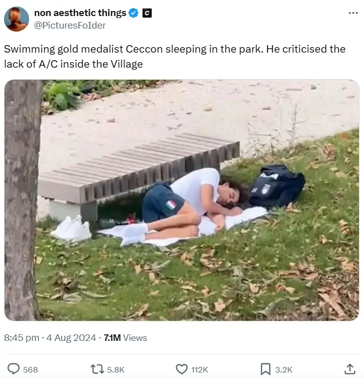 Athlete sleeping in the park