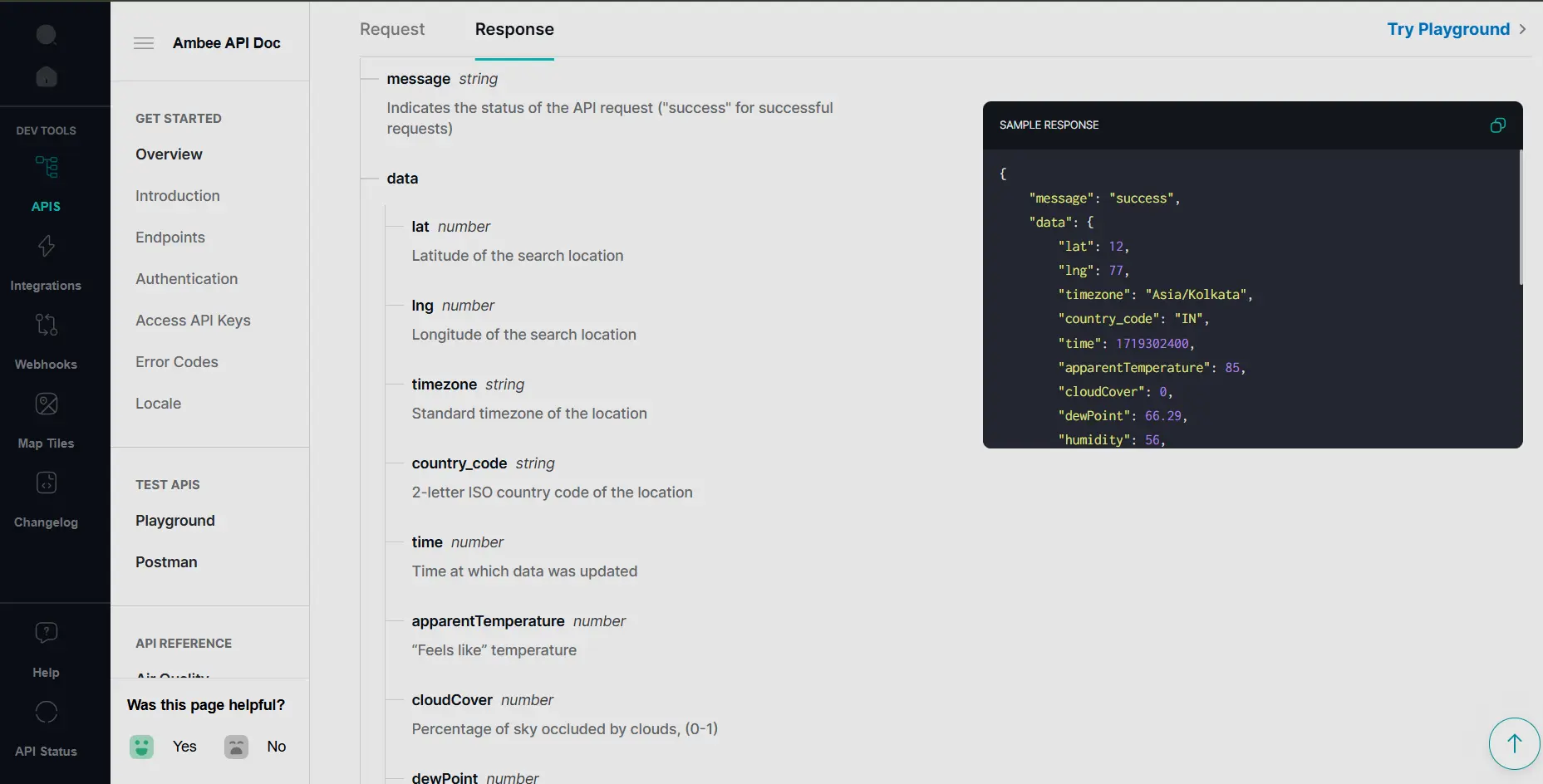 Ambee weather API documentation