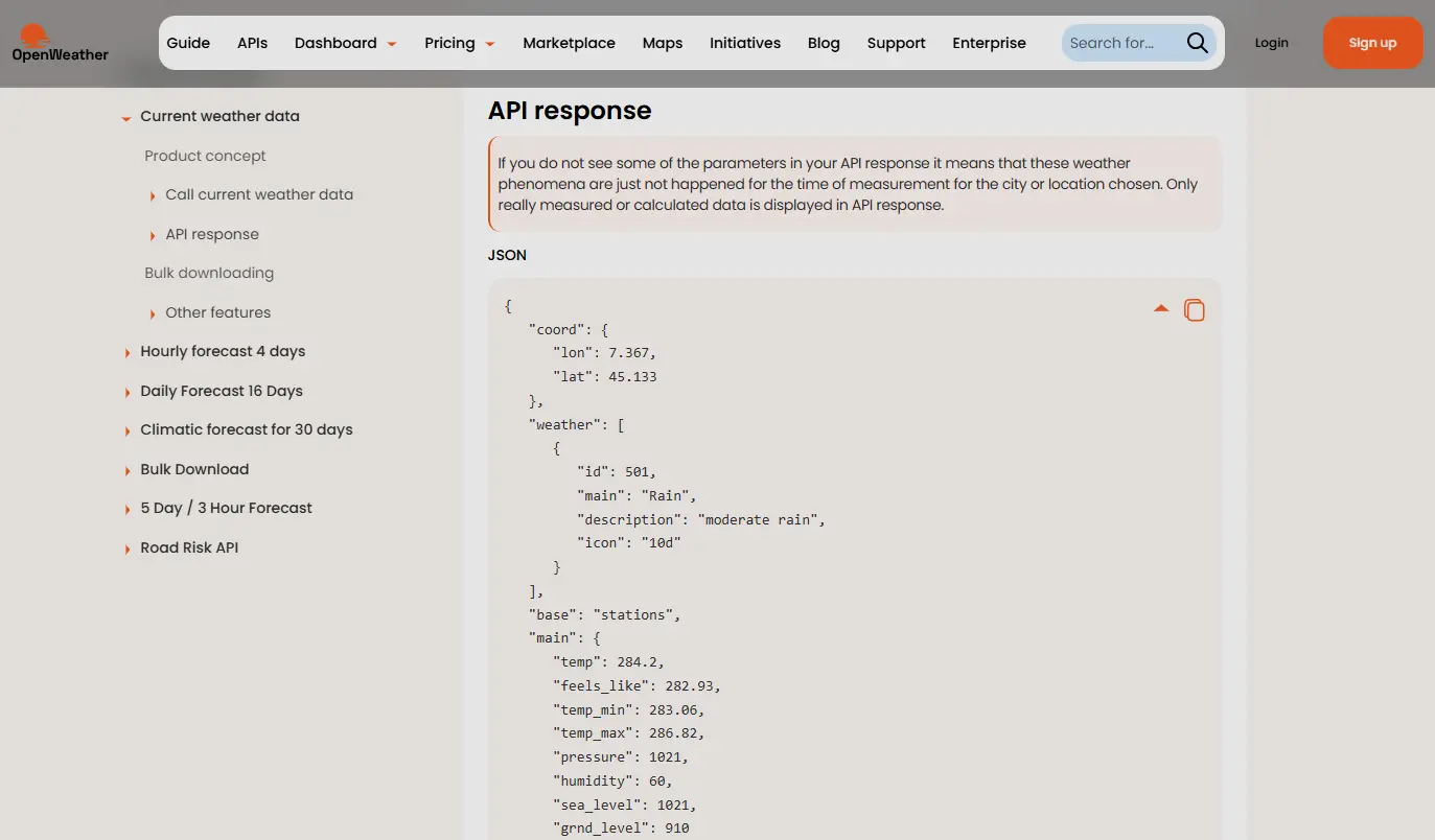 OpenWeatherMap API documentation