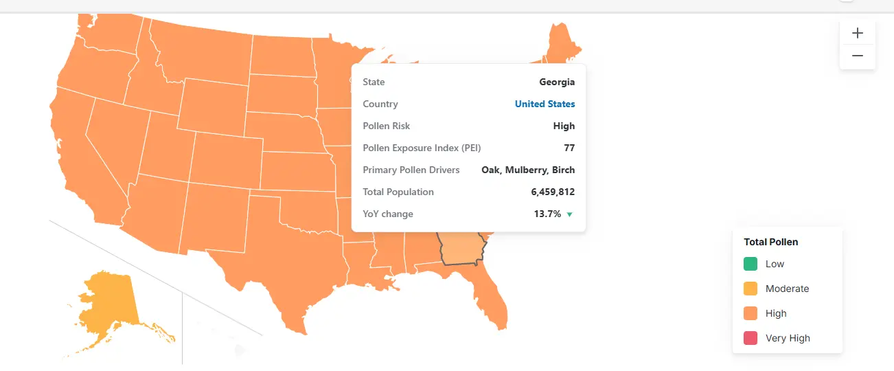 Pollen risk: map See risk where it actually exists