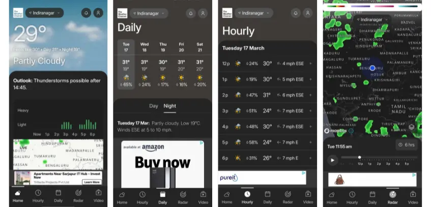Screenshot of The Weather Channel mobile app