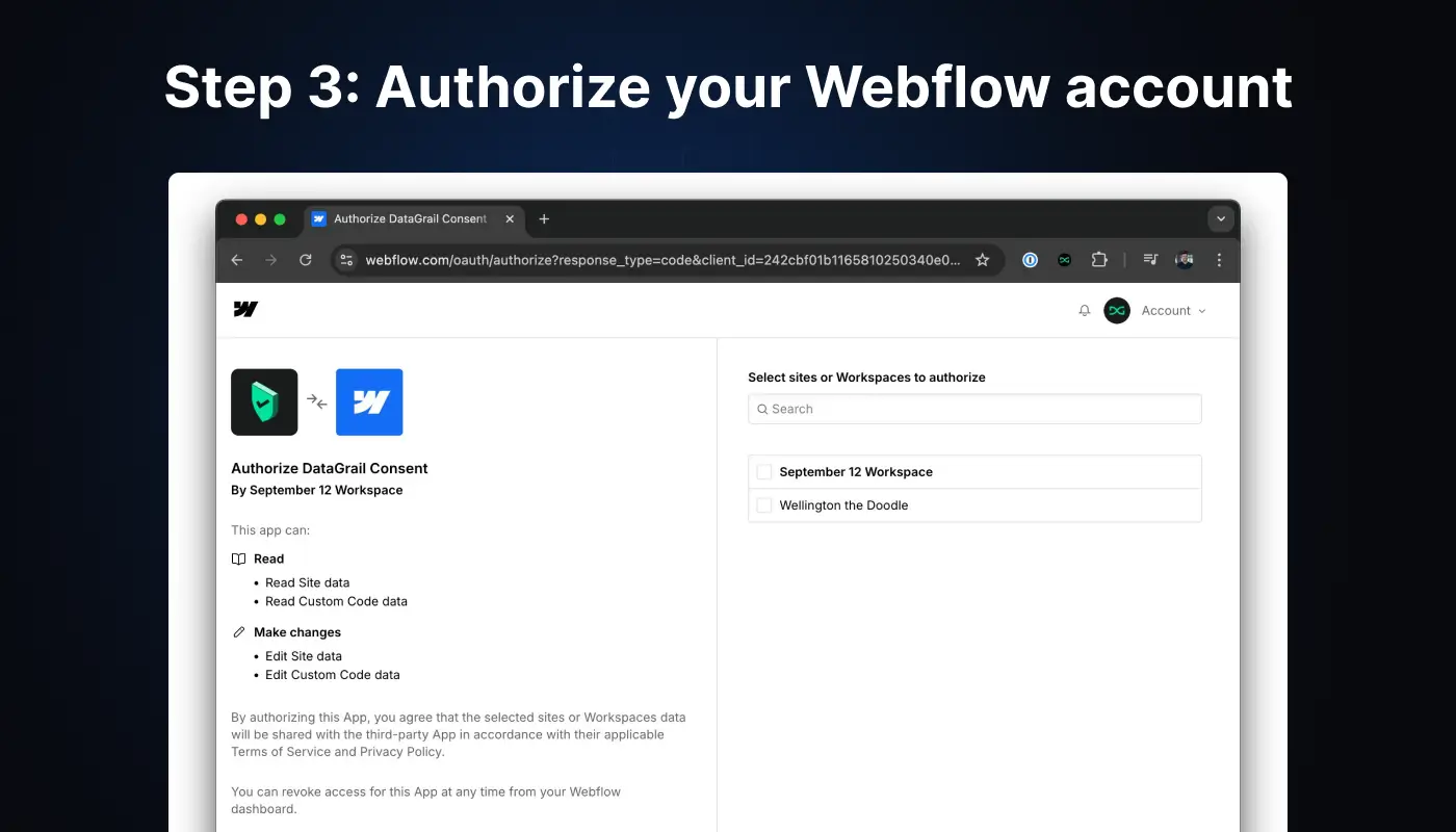 Authorize your Webflow account