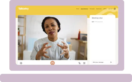 Laptop computer simulation showing a psychiatry session with a psychiatrist