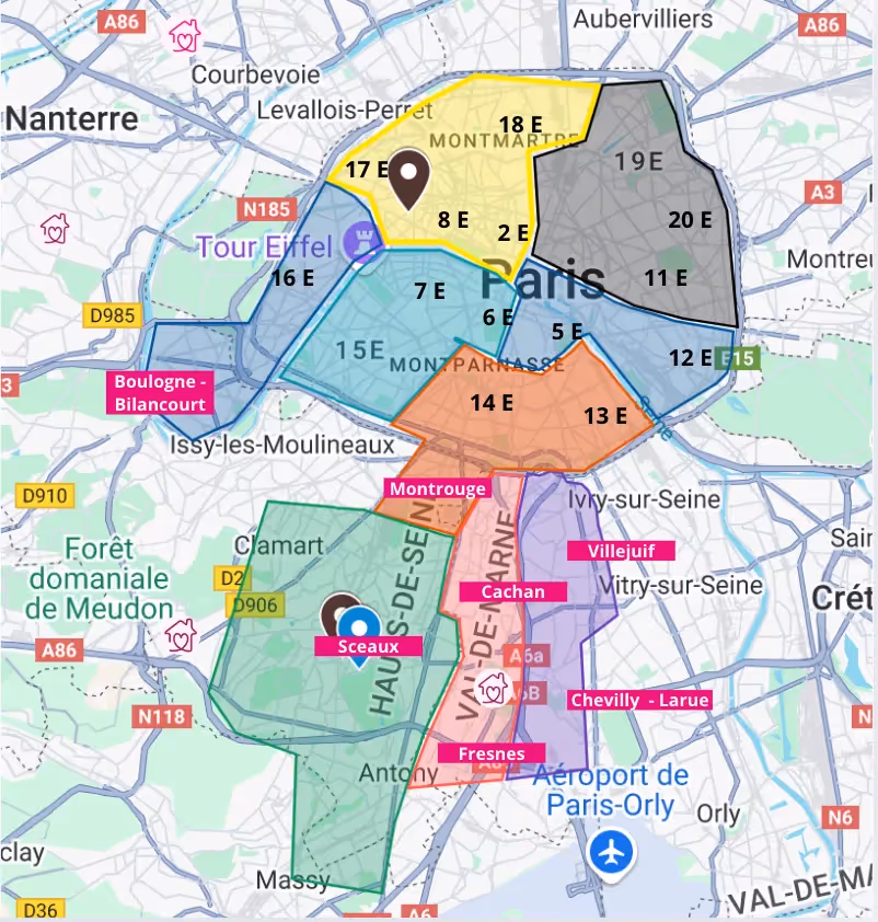 Carte Paris sectorisation des auxiliaires de vie