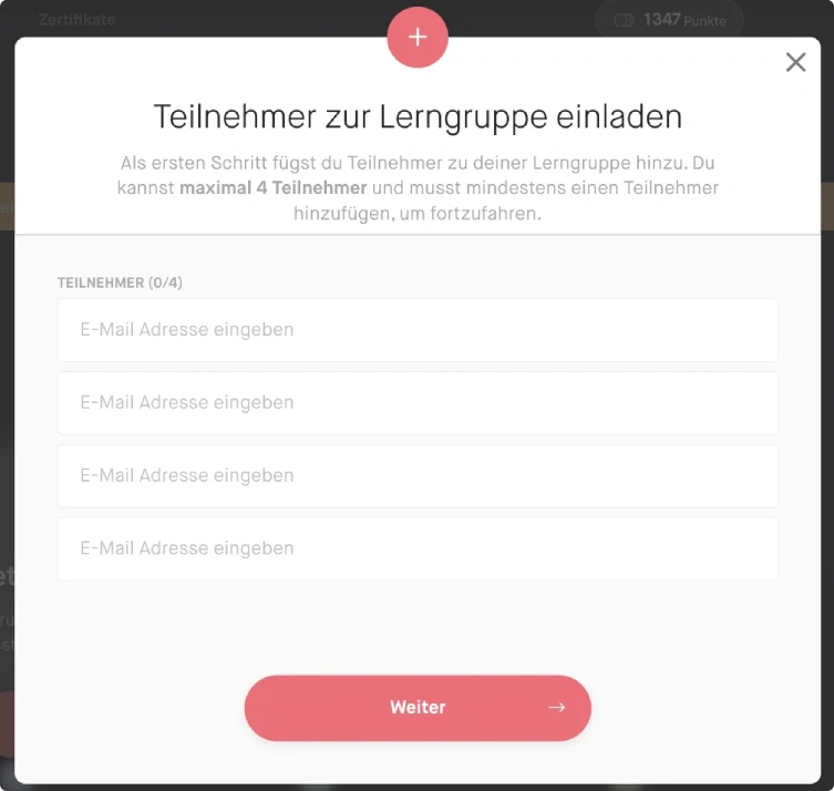 Screenshot: Teilnehmer zur Lerngruppe einladen