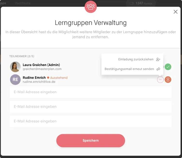 Screenshot: Lerngruppe verwalten