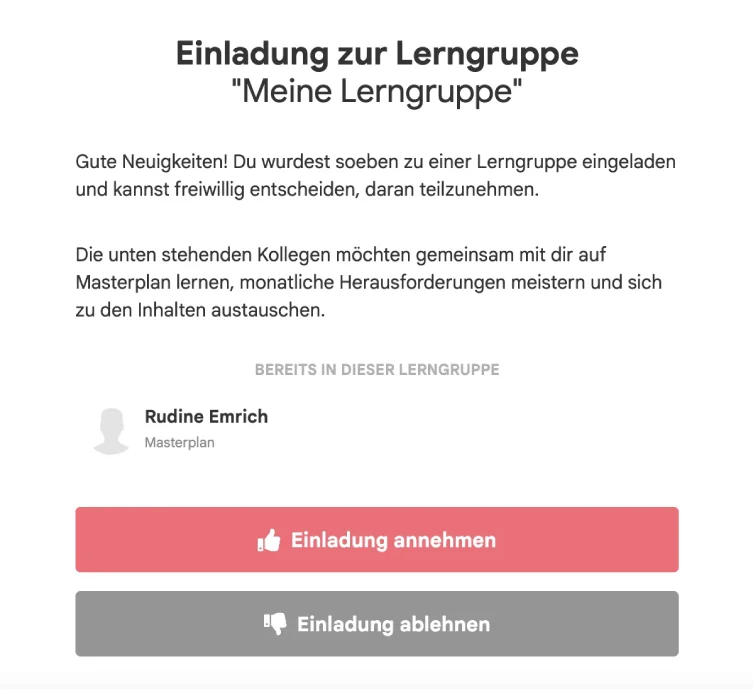 Screenshot: Einladung zur Lerngruppe