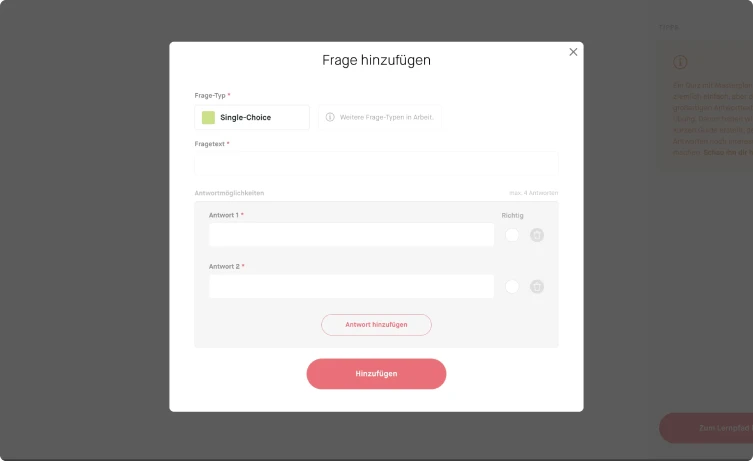 Screenshot: Frage hinzufügen