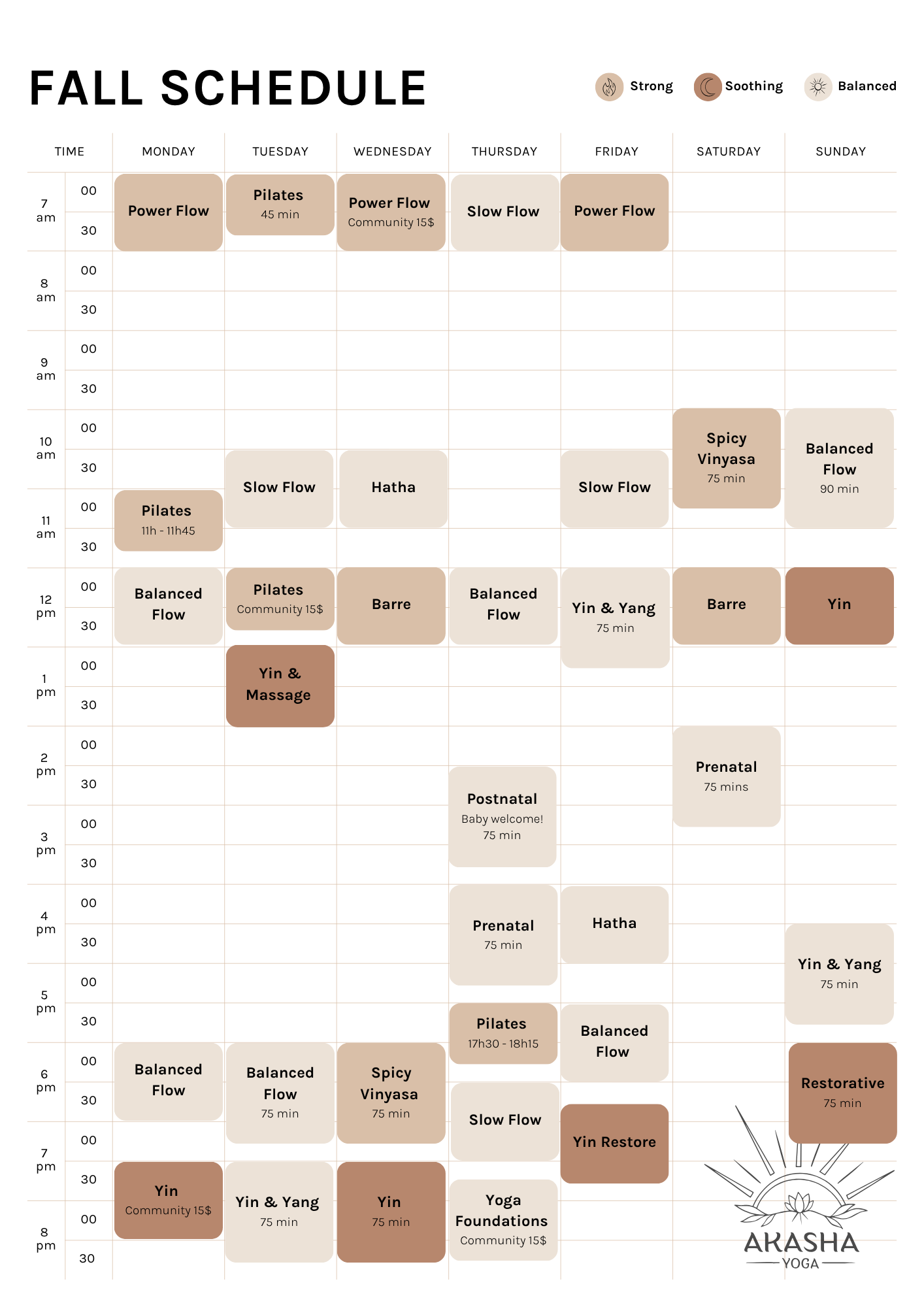 Akasha Yoga Montreal fall 2026 class schedule