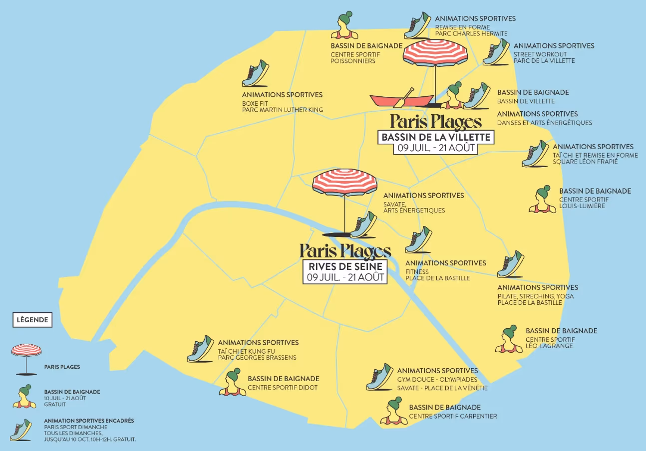 yellow map of Paris with activities