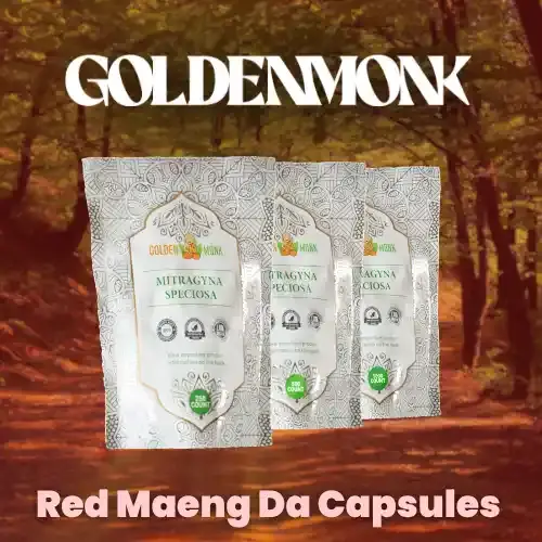 Golden Monk - Red Maeng Da Kratom Capsules - 500mg Each