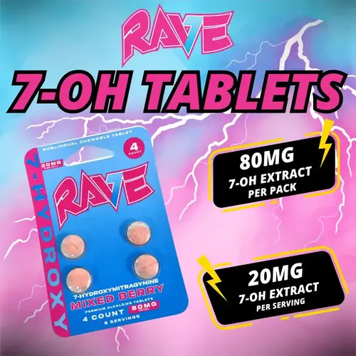 Rave Kratom - 7-OH Extract Tablet Mixed Berry 20mg 4ct