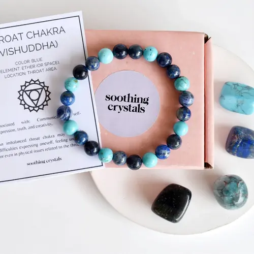 Soothing Crystals - Throat Chakra Gemstone Set + 8mm Bracelet