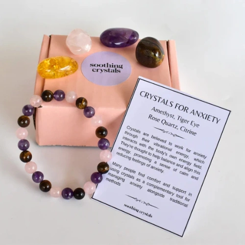 Soothing Crystals - Calming Anxiety Support Crystal Set + 8mm Bracelet