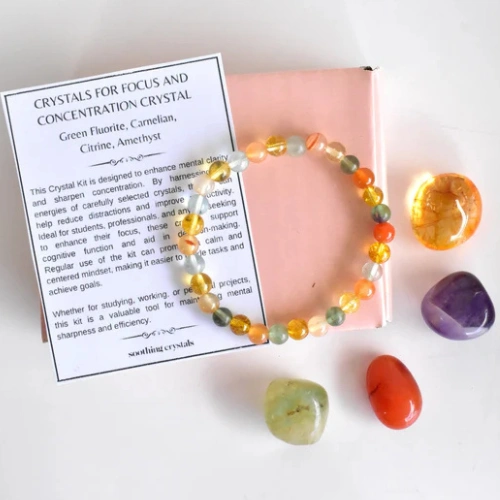 Soothing Crystals - Focus and Concentration Crystal Set + 6mm Bracelet