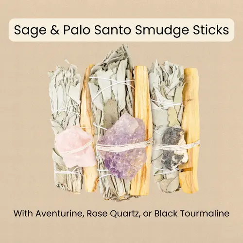 Sage Bundle with Palo Santa + Gemstone | Smudge Kit