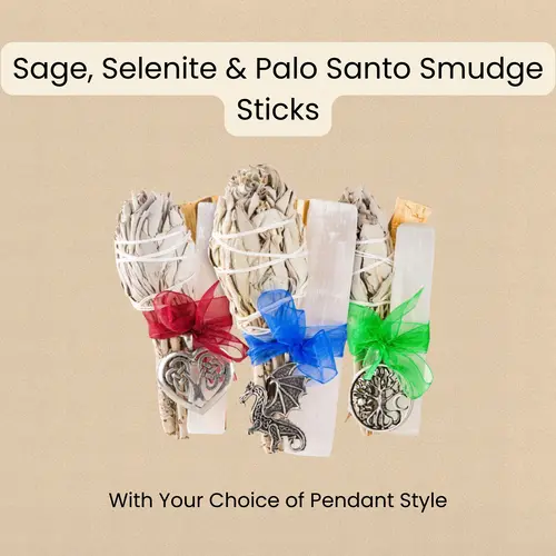 Sage Bundle with Selenite, Palo Santa + Pendant | Smudge Kit