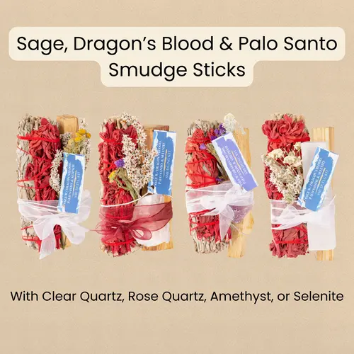 Sage Bundle with Dragon's Blood, Palo Santa, + Gemstone | Smudge Kit