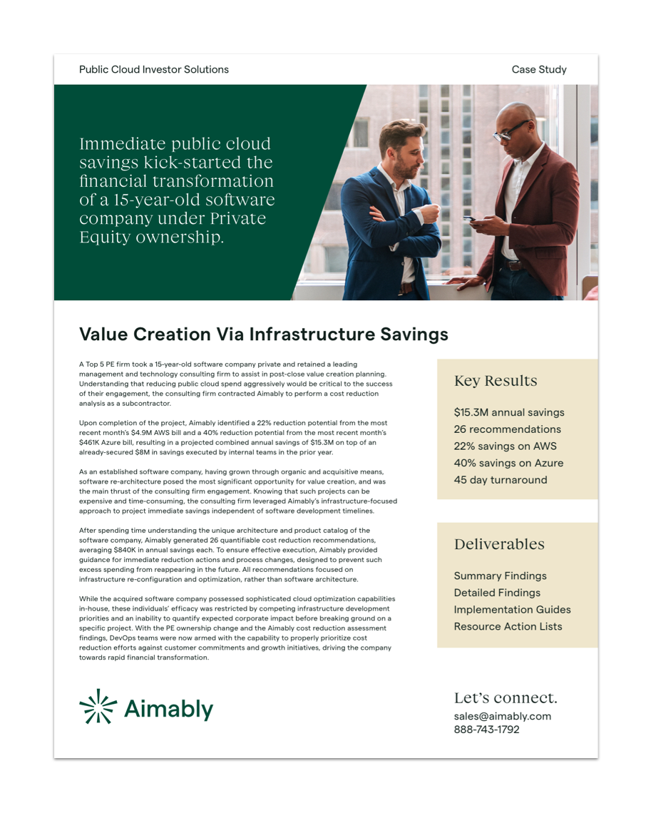 A screenshot of a downloadable case study highlighting how Aimably created value at a PE-owned company