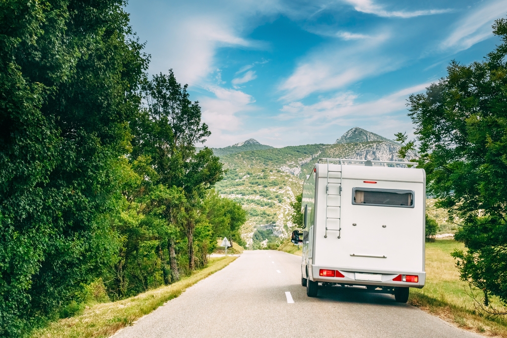 motorhome travelling down a road