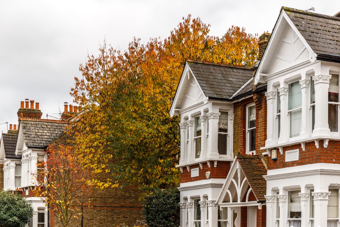  suburb street in autumn, London, England