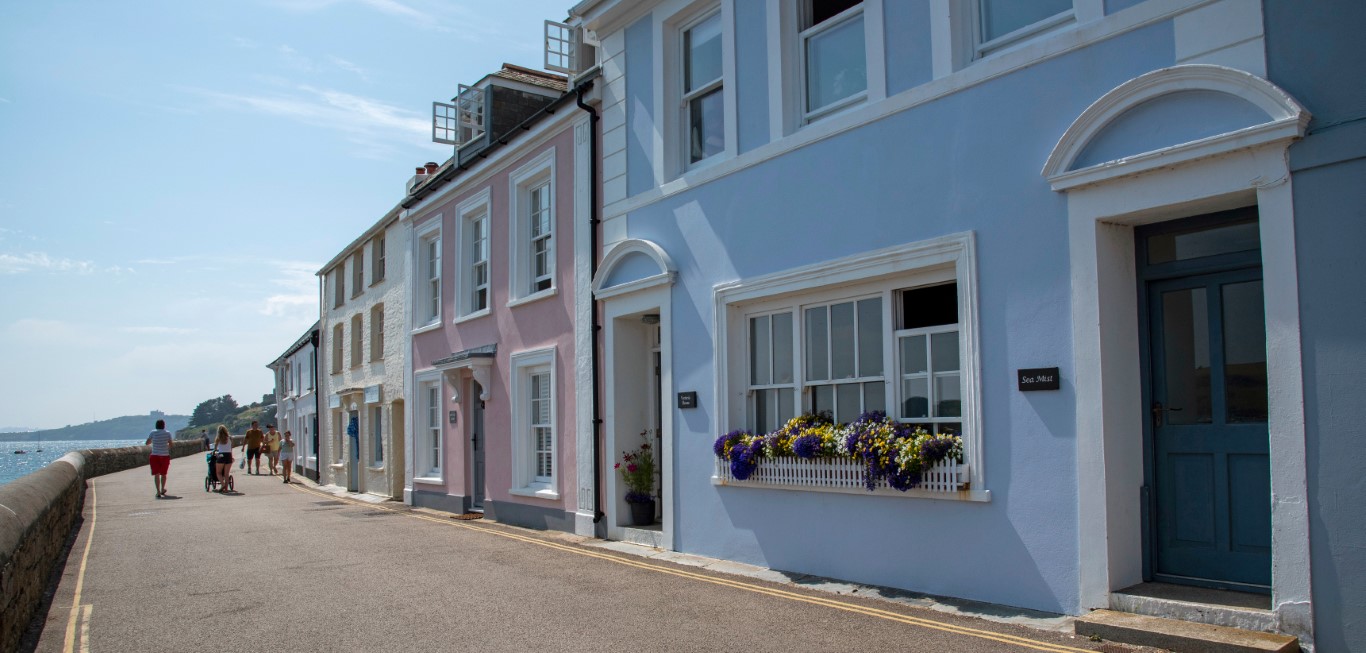 Pastel painted cottages on the seafront