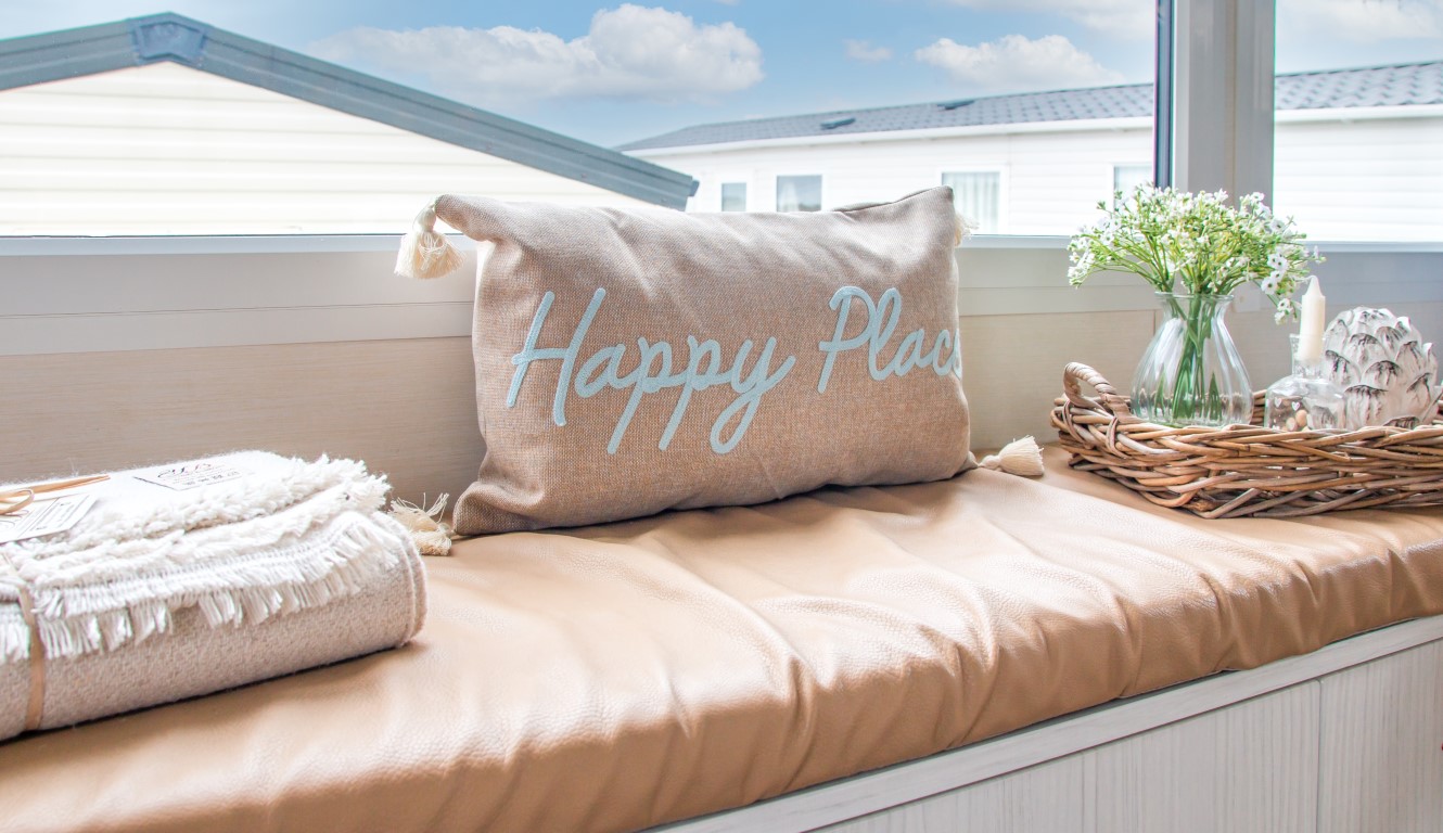 Window seat inside a static holiday home on a summers day