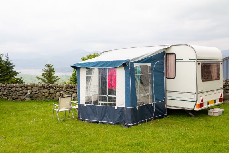 Caravan with an awning