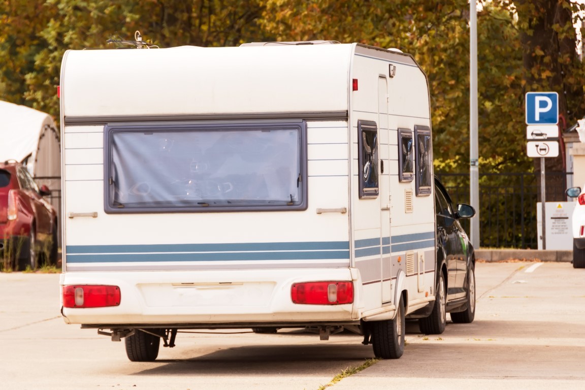 Caravan parked in a car park