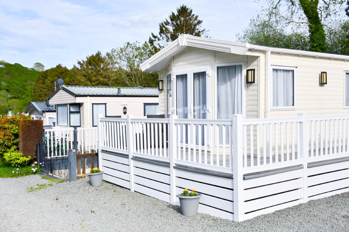 mobile home set on caravan park in rural Wales UK