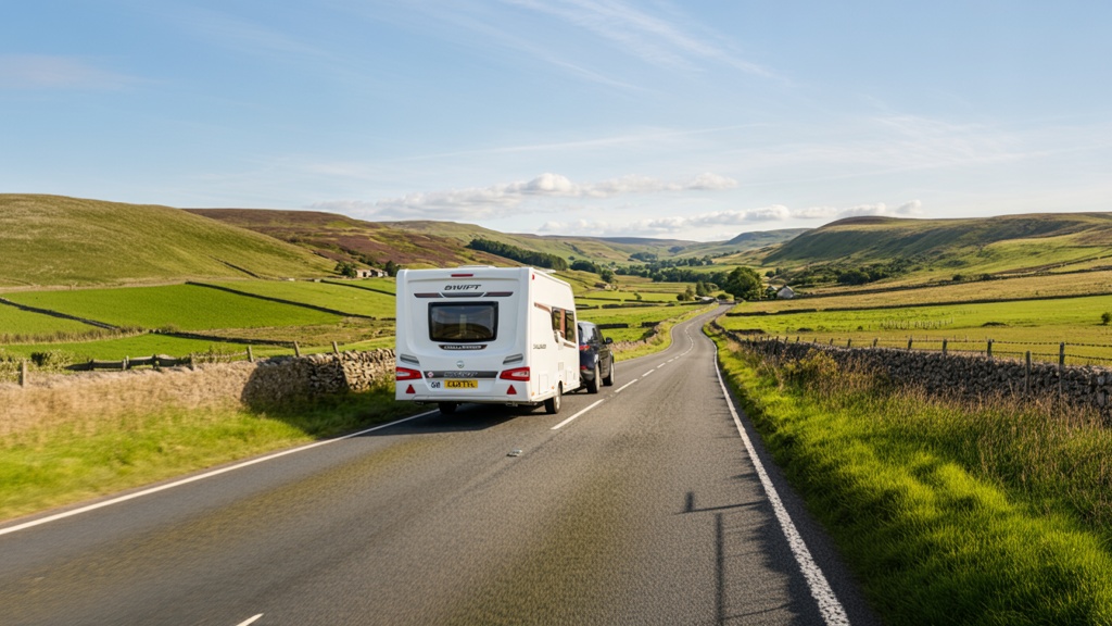 Touring caravan being towed