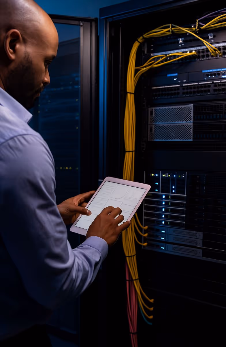 Man and woman using cloud managed network