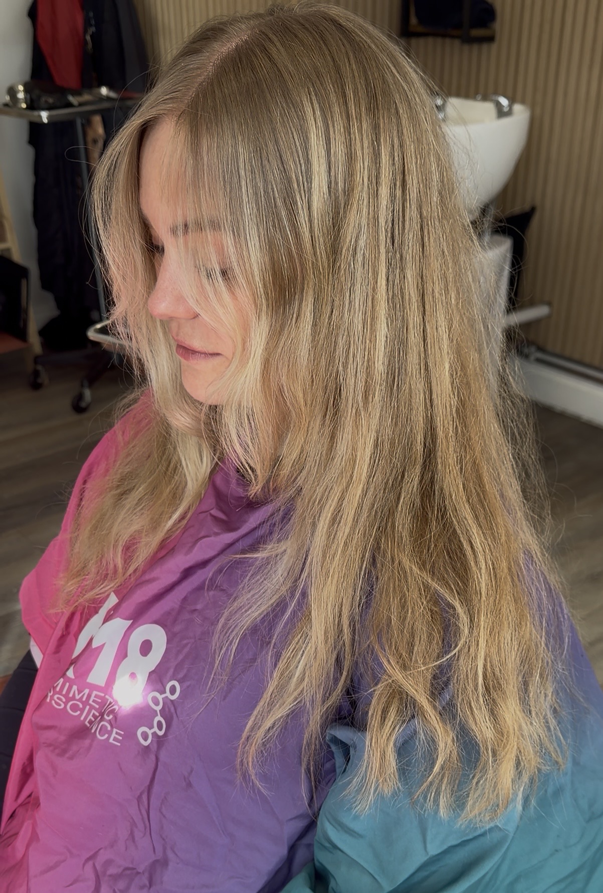 Before photo of my client's hair. She had split ends.
