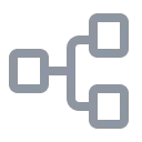 Simple gray tree structure icon with one square branch splitting into two square branches.