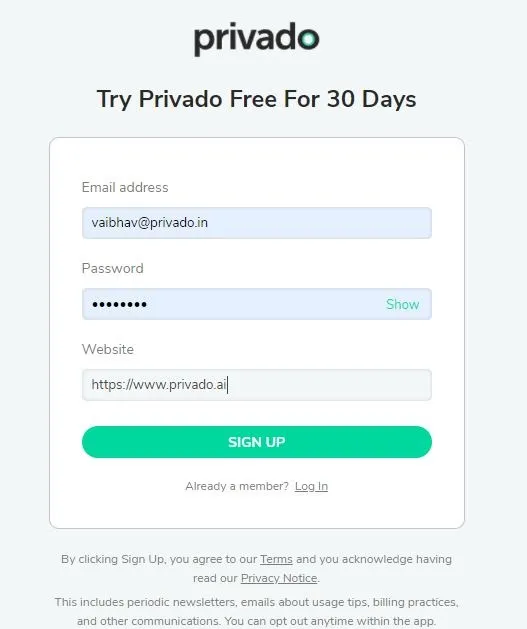 Sign-Up for GDPR Cookie Consent Solution
