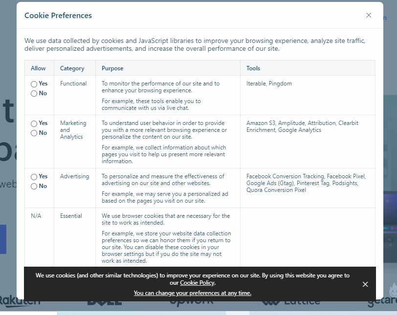 GDPR Cookie Consent Example: Webflow