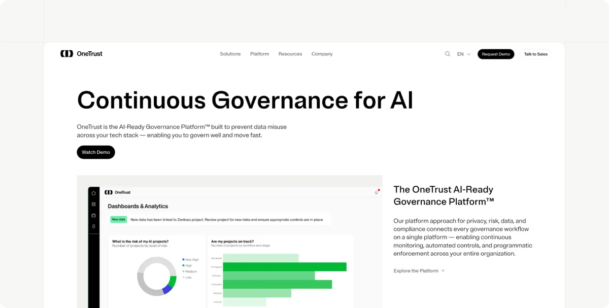  OneTrust website homepage