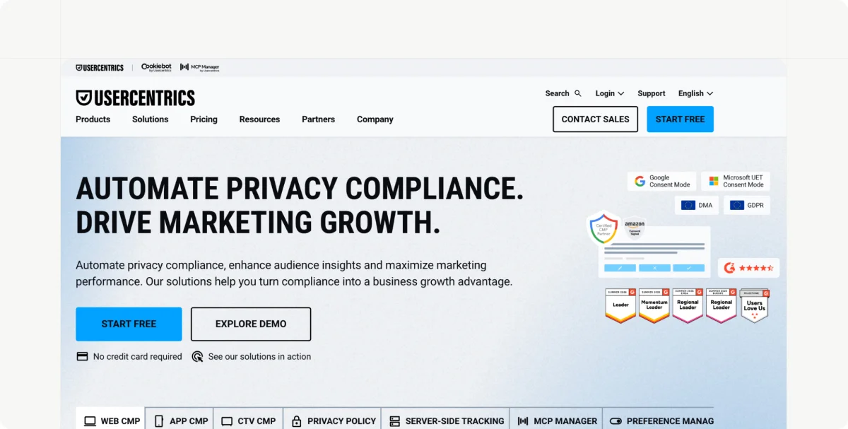 Usercentrics website homepage