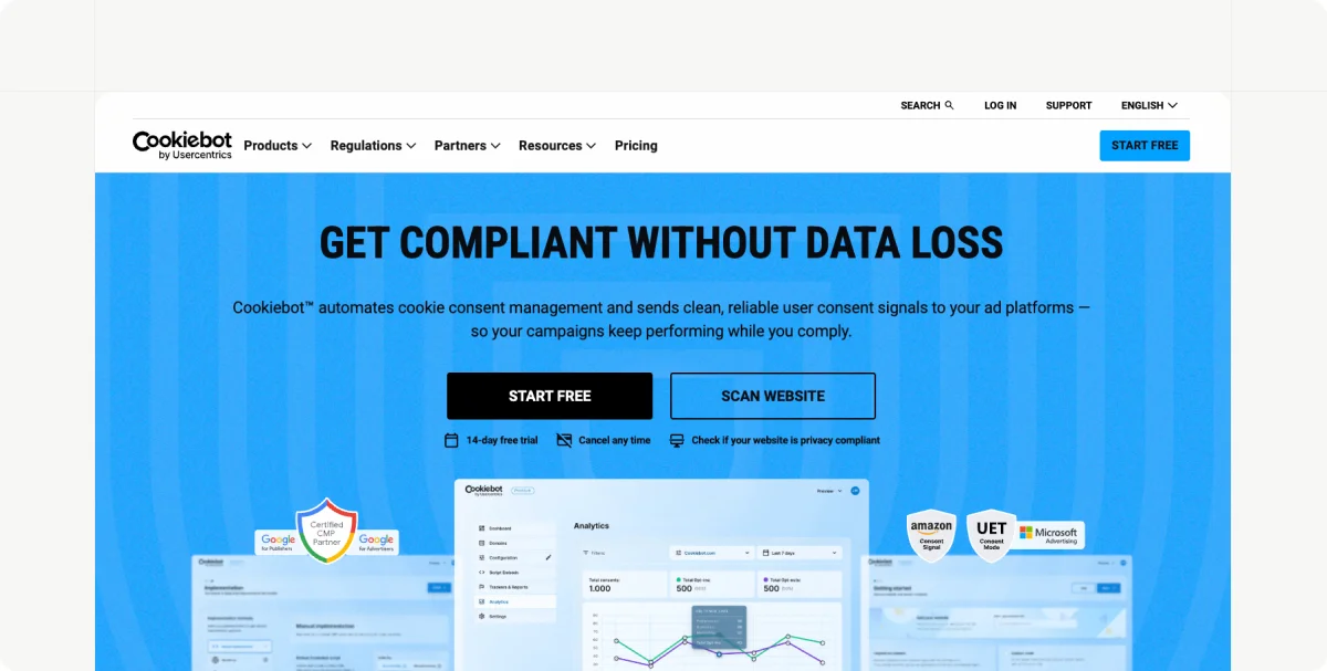 Cookiebot website homepage