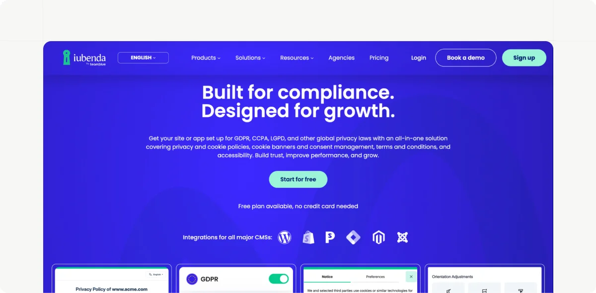  iubenda website homepage